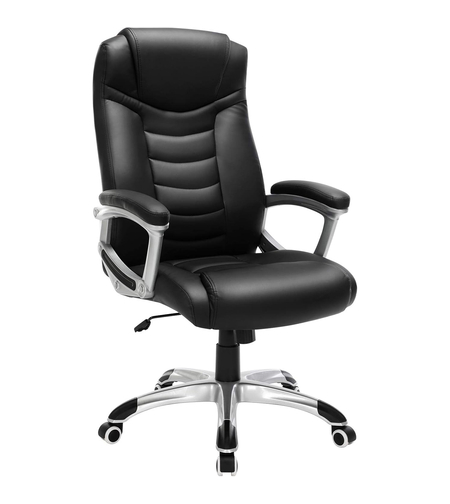 SONGMICS Scaun ergonomic de birou reglabil pe inaltime, piele ecologica, maxim 150 kg, 53x54x115 cm, negru
