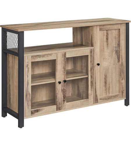 VASAGLE Dulap de depozitare tip bufet, cu 3 usi, stil industrial, 110x33x75cm, maro camel