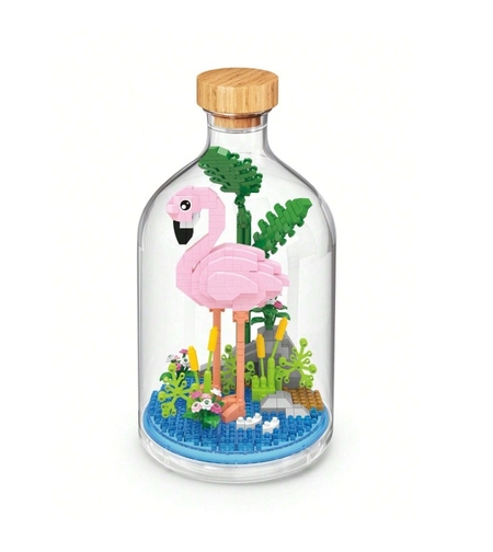 Set de Construit in Sticla, Flippy, 485 Piese, din Plastic, +14 Ani, 10 x 19.6 cm, Model Flamingo, Multicolor