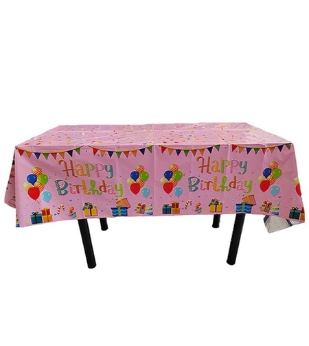 Fata de Masa, Flippy, din Folie, Imprimeu Happy Birthday cu Baloane, 137 x 183 cm, Roz