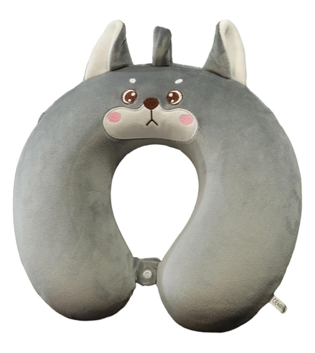 Perna de Calatorie in Forma de U, Vafy, Pentru Gat si Cap, Umplutura din Spuma cu Memorie, 30x30 cm, Model Husky, Accesoriu de Voiaj, Birou, Masina, Sistem Prindere Capse, Gri