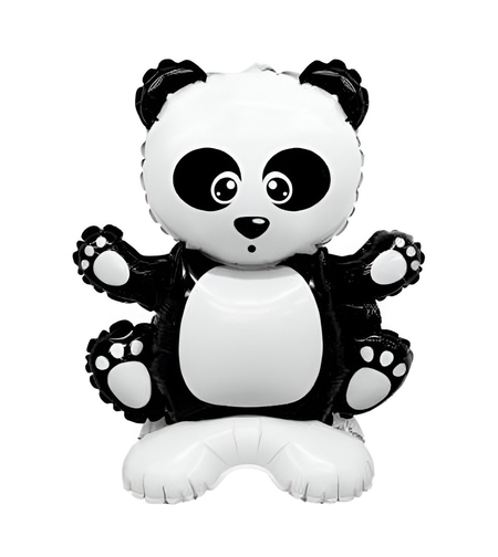 Balon din Folie Metalizata, Vafy, Figurine Animăluțe, Model Panda, 43x59cm, Ambalaj Individual, Pai Inclus, Umflare cu Aer sau Heliu, Alb Negru