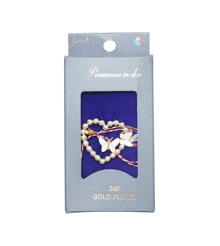 Martisor Brosa Placata cu Aur 24K, Jolie, Ambalaj Carton cu Design, Material Metal, Model Inima, Dimensiune Brosa 2 - 3 cm, Auriu/Alb