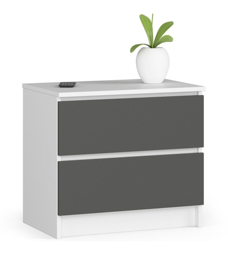 Noptiera cu 2 sertare din PAL laminat 16 mm, 60x40x55 cm, alb si gri