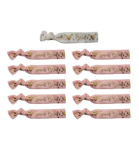 Set 11 Bratari, Flippy, pentru Petrecerea Burlacitelor, din Panza, Marime Universala, Alb/Roz
