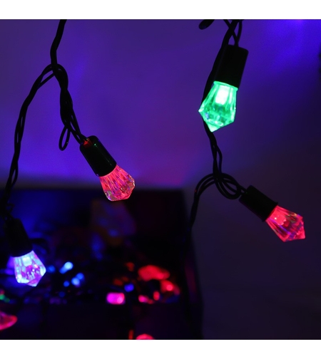Instalatie de Craciun Liniara RGRB Yoto, 10 m, din care 1 m Prelungitor 220V, 40 LED, Model Diamante, Utilizare Interior/Exterior, Interconectabila, Fir Negru, multicolor