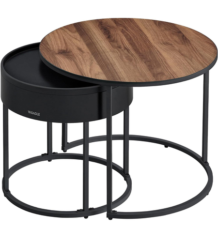 VASAGLE Set 2 masute cafea, cu blat detasabil si spatiu de depozitare ascuns, 45x45x42 cm, culoare nuc