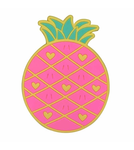 Suport pentru Pahar, Flippy, Model Ananas, din PVC, 12 x 9 cm, Rezistent la Caldura, Roz