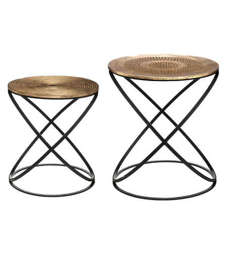 Set 2 masute cafea Atmosphera Etnik, metal si MDF, 40x45 cm si 34x39 cm, cupru