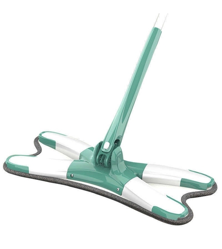 Mop Plat cu Laveta din Microfibra, Flippy, Pentru Uz Casnic, Sistem de Stoarcere X, Tija Telescopica 140 cm, Rotire 360°,38 x 140 cm, Verde
