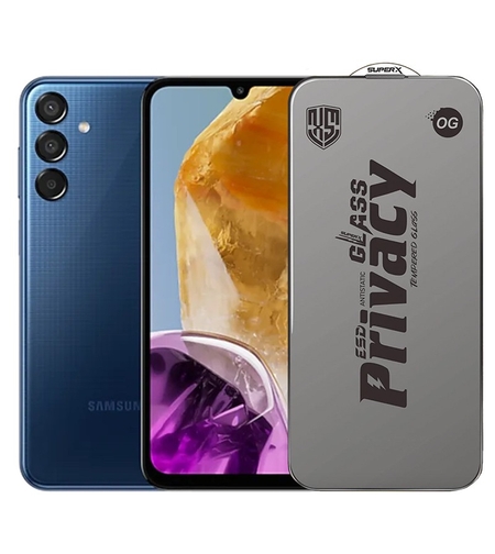 Folie de Protectie pentru Samsung Galaxy M15, Vafy, Sticla Securizata ESD Antistatica, Super-X Privacy OG, Margini Negre, 0.30 mm, Transparent Inchis