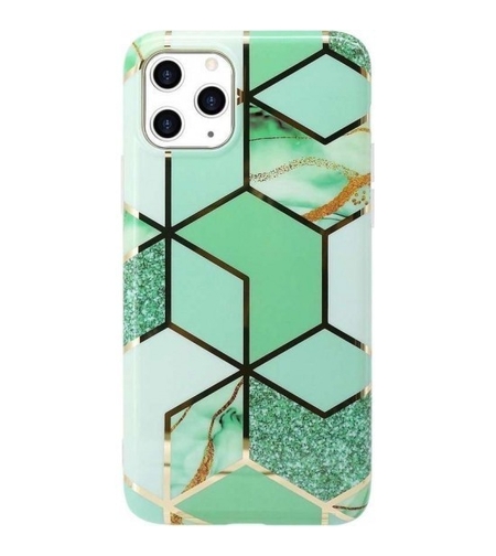 Husa protectie Vafy compatibila cu Samsung Galaxy A12 Soft IMD TPU Marble Geometric Verde