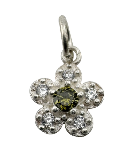 Pandantiv din Argint 925, Jolie Silver, pentru Dama, Model Floare Cu Pietre de Zirconiu Cubic, 1 x 1 cm, 0.9 g, Argintiu/Verde inchis