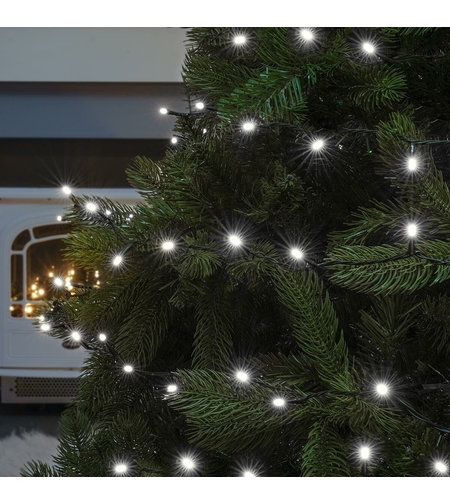 Instalatie de Craciun liniara Yoto, 24 m, din care 1 m cablu priza 220V, 300 LED, 8 jocuri de lumini, beculet in 6 colturi, pentru interior, controler, fir negru, alb rece