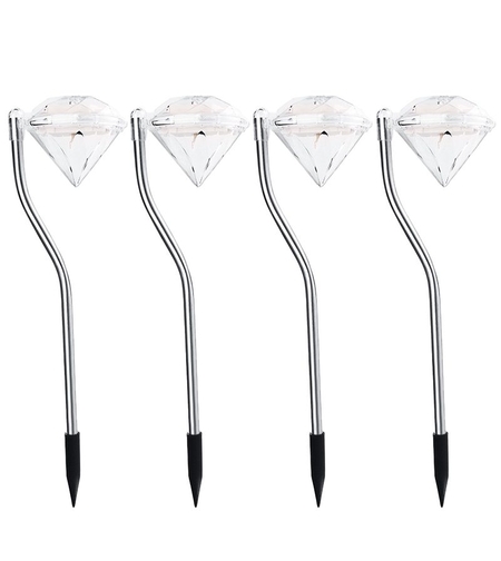 Lampa solara LED pentru Gradina, Flippy, Set 4 Bucati, Tip Diamant, Inaltime 30 x 9 cm, 2V, ABS, 600mAh, Lumina Alb Calda, Argintiu