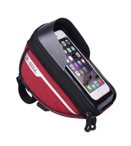 Borseta bicicleta impermeabila cu husa pentru telefon Flippy, montare pe ghidon, compatibila cu telefoane de pana la 16 cm, spatiu depozitare, 18.5x9.5 cm, rosu