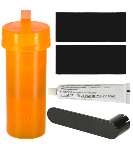 Set reparatie SUP cu 2 petice, lipici rezistent si cheie pentru supapa, in cutie practica