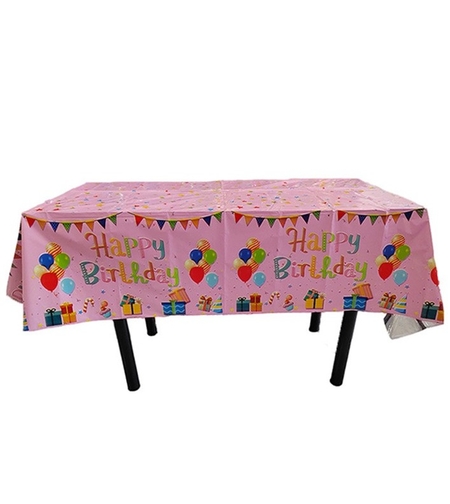Fata de Masa, Flippy, din Folie, Imprimeu Happy Birthday cu Baloane, 137 x 274 cm, Roz