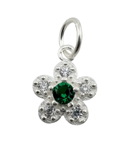 Pandantiv din Argint 925, Jolie Silver, pentru Dama, Model Floare Cu Pietre de Zirconiu Cubic, 1 x 1 cm, 0.9 g, Argintiu/Verde Smarald