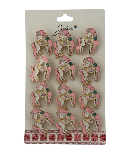 Set 12 Brose Martisor pentru Copii, Jolie, Model Unicorn cu Par Roz, cu Mesaj Esti Unica, Multicolor