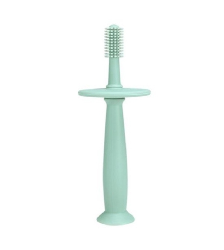 Periuta de Dinti din Silicon pentru Bebelusi, Flippy, fara BPA, 360 Grade, Bariera Anti-Inghitire, Maner Ergonomic, 12.5 x 15 cm, Turcoaz