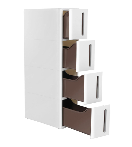SONGMICS Dulap de depozitare pe roti, pentru bucatarie sau baie, din plastic, cu 4 nivele, 45x17x84cm, alb