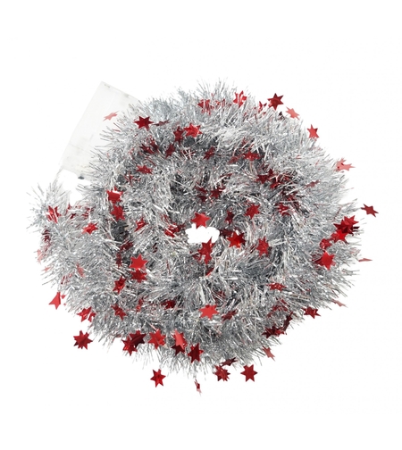 Beteala Craciun cu LED, Rosie, model cu stelute, 2 m x 5 cm, PVC, Sir, Artificiala, Flippy