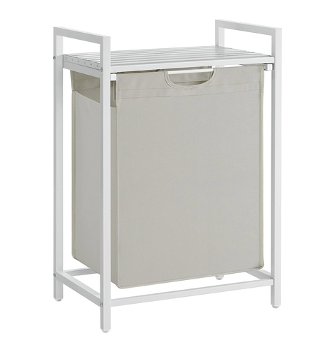 VASAGLE Cos de rufe, sac de rufe detasabil, raft, cadru metalic, 65L, 50x33x72 cm, alb