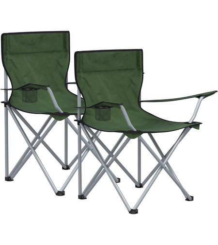 SONGMICS Set 2 scaune pliabile camping cu suport bauturi, husa transport, 52x84x81 cm, 120 kg, verde