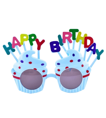 Ochelari Happy Birthday, Flippy, Tematica Aniversare, Protectie Soare, din Plastic, Model Prajiturele, 18.5x11.5 cm, Albastru