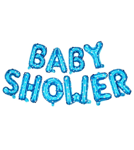Set Baloane din Folie Metalizata, Vafy, Model Baby Shower, Litere de 40 cm, Baloane Party, Ambalaj Individual, Pai, Ata si Adeziv Incluse, Umflare cu Aer sau Heliu, Albastru