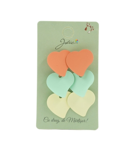 Cercei Dama de Primavara, Jolie, Model 3 Inimi, Eleganti si Moderni, 2.5 x 1.5 cm per unitate, Multicolor