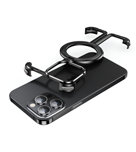 Husa MagSafe Metalica Compatibila cu iPhone 15 Pro Max, Vafy, Clear Case, Aliaj de Aluminiu, cu Magnet, fara Rama, Antisoc, Antizgariere, Incarcare Wireless, Negru Metalizat