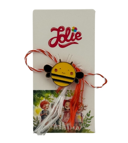 Martisor pentru copii, Jolie, Material Metal, Ambalaj Carton cu Design, Dimensiune Brosa Aproximativ 2x2 cm, Multicolor, Model Albinuta