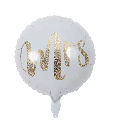 Balon din Folie Metalizata, Flippy, Figurina Cerc, Model MRS, Tematica Nunta, 45 cm, Ambalaj Individual, Pai Inclus, Umflare cu Aer sau Heliu, Alb