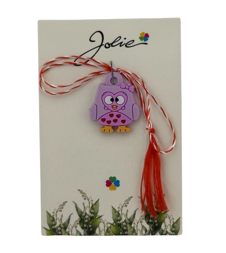 Martisor pentru Copii, Jolie, Material Cauciuc, Ambalaj Carton cu Design, Multicolor, Model Bufnita