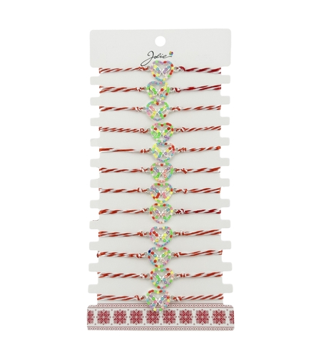 Bratara Martisor pentru Dama, Jolie, Model Fluturas in Inima, Set 12 bucati, Pandativ Argintiu din Inox cu Elemente Multicolore, Snur Alb/Rosu