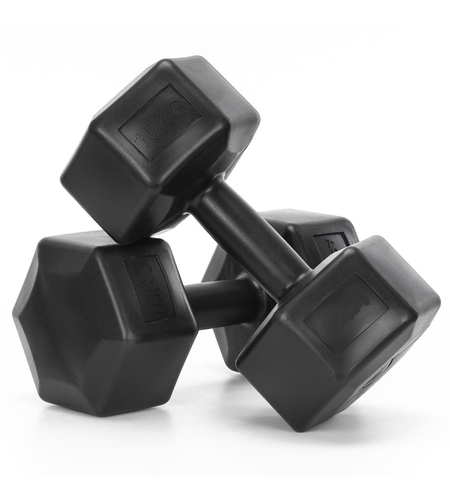 Set gantere hex 2x10 kg, bitum cu invelis rezistent PP, negru