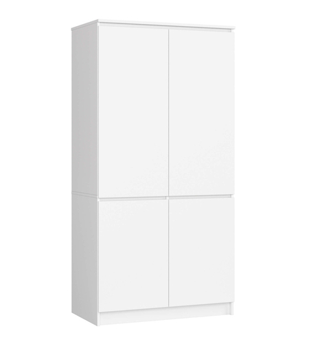 Dulap cu 4 usi, rafturi si bara pentru umerase, PAL laminat, 90x51x180 cm, alb mat