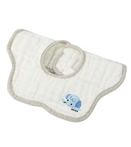 Baveta Tip Floare, Flippy, din Bumbac, pentru Copii 0-12 Luni, Rezistenta la apa, 8 Straturi, Model Tricotat cu Elefantel, 26 x 29 cm, Alb