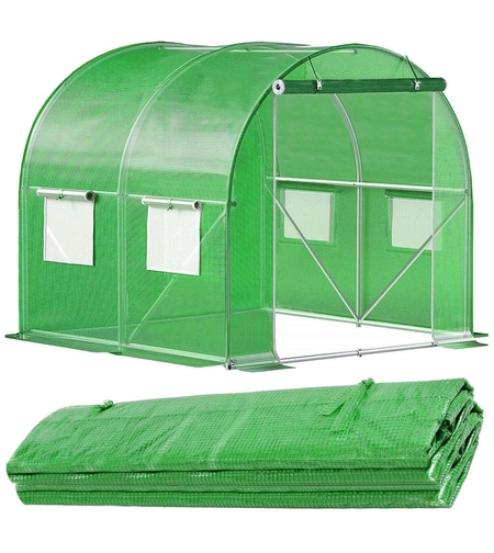 Folie inlocuire pentru sera 200x200x200 cm, PE 140g/mp cu plasa PP, UV4, 4 ferestre si usa cu fermoar, verde