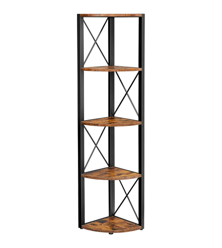 VASAGLE Biblioteca de colt cu 5 etaje, cadru metalic, stil industrial, 30x30x160 cm, maro rustic