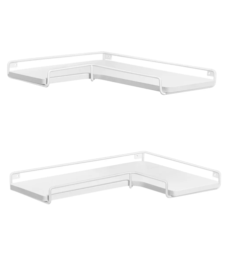 VASAGLE Set de 2 rafturi plutitoare de colt in forma de L, stil industrial, 40x29x14cm, alb