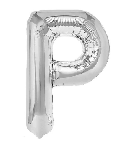 Balon Folie Metalizata Litera P, Flippy, 80 cm, Umflati cu Heliu sau Aer, Ambalaj Individual, Pai inclus, Argintiu