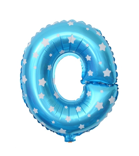 Balon Folie Metalizata Litera O, Flippy, 40 cm, Cu Imprimeu Stelute, Umflati cu Heliu sau Aer, Ambalaj Individual, Pai inclus, Albastru