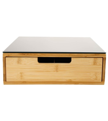 Suport capsule cafea 5Five Blackbamboo, cu sertar, bambus si sticla, 30x30x10 cm, natur si negru