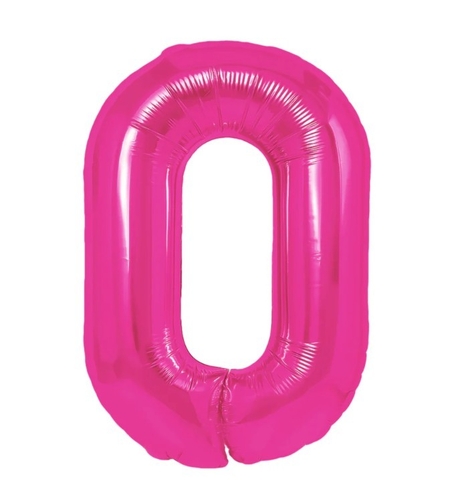 Balon din Folie Metalizata Flippy, Figurina Cifra, Tema Aniversare 80 cm, Ambalaj Individual, Pai inclus, Umflare cu Aer sau Heliu, Roz, Cifra 0