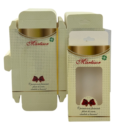Set 200 Bucati Ambalaje de Carton pentru Martisoare, Flippy, Cutii Brosa, Model cu Funda, Galben
