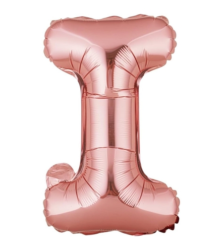 Balon Folie Metalizata Litera I, Flippy, 40 cm, Umflati cu Heliu sau Aer, Ambalaj Individual, Pai inclus, Rose Gold