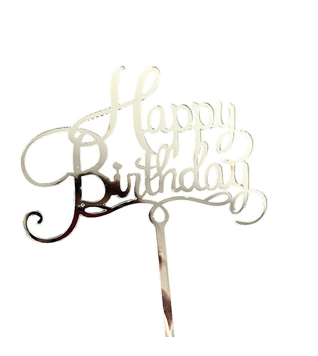Decoratiune Topper pentru Tort, Flippy, Model Happy Birthday, Tematica Aniversare, 10 cm, Argintiu